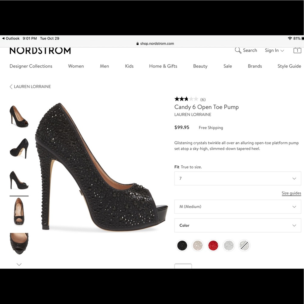 Lauren Lorraine Black 7 open toe platform pump